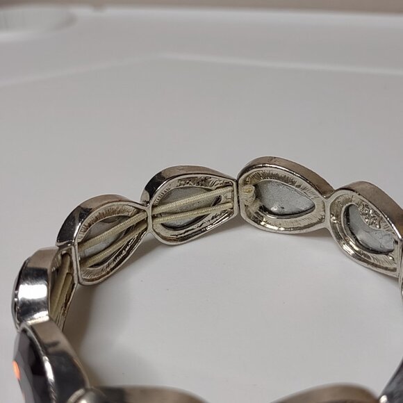 7 Inch Silver Tone And Dark Purple Glass Stretch Bracelet - Picture 5 of 9